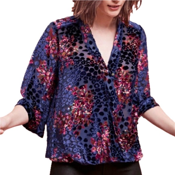 ANTHROPOLOGIE Floreat Japonica Velvet Wrap Blouse - Size XS - Picture 1 of 7